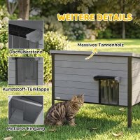 Wetterfest Katzenhaus mit aufklappbarem Dach herausnehmbarem Boden Eingang für 1-2 Katzen bis 12 kg 85x55x70 cm Hellgrau