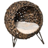 Katzenhaus aus Rattan mit Kissen Katzenschlafplatz...
