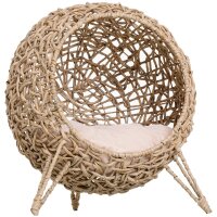 Katzenhaus aus Rattan mit Kissen Katzenschlafplatz...