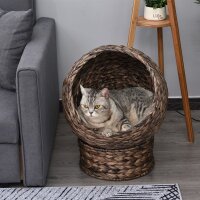 Katzenkorb aus Wasserhyazinthe inkl, Kissen, Katzenbett,...