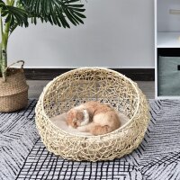 Rattan Katzenhöhle Katzenbett Katzenhaus mit Kissen...