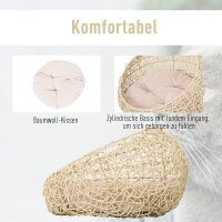 Rattan Katzenhöhle Katzenbett Katzenhaus mit Kissen Katzenzelt Haustierhaus für Katzen Hunde Beige Ø56 x 35 cm