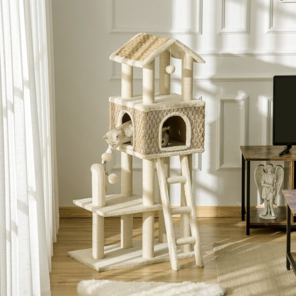 mit Katzenhöhle inkl, Spielzeug  Sisal Plüsch Khaki + Beige + Kaffee