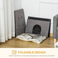 2-IN-1 Katzenhöhle Fußhocker mit Kissen Holzbeine Katzenhaus Katzenkorb weich gepolstert Ottomane elegantes Design abnehmbar MDF Plüsch Grau 60 x 45 x 44,5 cm