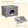 2-IN-1 Katzenhöhle Fußhocker mit Kissen Holzbeine Katzenhaus Katzenkorb weich gepolstert Ottomane elegantes Design abnehmbar MDF Plüsch Grau 60 x 45 x 44,5 cm