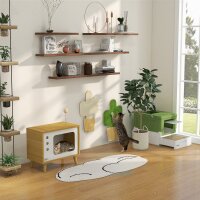 Katzenhöhle imTV-Design inkl, Spielzeug, waschbares Kissen, 50 cm x 28 cm x 43 cm, Eiche + Beige + Weiß