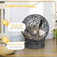 Katzenkorb, Katzenhöhle inkl, Kissen, 2-teilig, 50 cm x 50 cm x 60 cm, Cremeweiß + Anthrazit