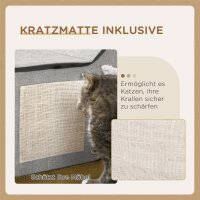 Katzenhaus mit Kratzfläche, inkl, Spielball, Katzenhöhle, 65 cm  x 41 cm x 45,5H cm, Braun + Weiß + Beige