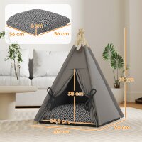 Tipi-Zelt für Haustiere, Tierbett im Tipi-Design, Katzenzelt mit Kissen, Hundebett zum Schlafen, Katzenbett, Grau