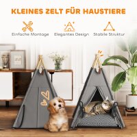 Tipi-Zelt für Haustiere, Tierbett im Tipi-Design, Katzenzelt mit Kissen, Hundebett zum Schlafen, Katzenbett, Grau
