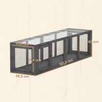 Katzentunnel Katzenspielzeug aus Holz mit 3 Türen, erweiterbar Spieltunnel für Katzen bis 10 kg, 151,5 x 38,5 cm Grau