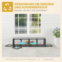 Katzentunnel Katzenspielzeug aus Holz mit 3 Türen, erweiterbar Spieltunnel für Katzen bis 10 kg, 151,5 x 38,5 cm Grau