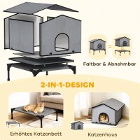 Katzenhaus klappbar Katzenhütte mit Kissen, Erhöhtes wasserabweisend Katzenhöhle 62 x 58,5 x 60 cm, Grau