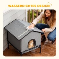 Katzenhaus klappbar Katzenhütte mit Kissen, Erhöhtes wasserabweisend Katzenhöhle 62 x 58,5 x 60 cm, Grau