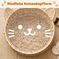 Katzenbett Rattan Katzenhöhle mit abnehmbares Kissen, Katzenkorb für Katzen bis 10 kg, 50 x 50 x 25 cm, Hellbraun