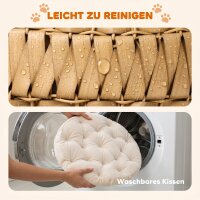 Katzenbett Rattan Katzenhöhle mit abnehmbares Kissen, Katzenkorb für Katzen bis 10 kg, 50 x 50 x 25 cm, Hellbraun