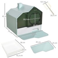 Katzentoilette Katzenklo, Hütten-Design, 1 Siebvorleger, 1 Streuschaufel, herausnehmbare Bodenwanne, Grün + Weiß