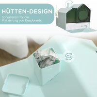 Katzentoilette Katzenklo, Hütten-Design, 1 Siebvorleger, 1 Streuschaufel, herausnehmbare Bodenwanne, Grün + Weiß