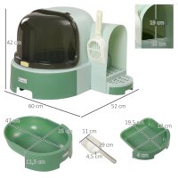 Katzentoilette, 2 herausziehbare Bodenwannen, 1 Schaufel, Streuauffangfach, abnehmbare Haube, Grün + Schwarz