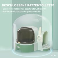 Katzentoilette, 2 herausziehbare Bodenwannen, 1 Schaufel, Streuauffangfach, abnehmbare Haube, Grün + Schwarz