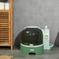 Katzentoilette, 2 herausziehbare Bodenwannen, 1 Schaufel, Streuauffangfach, abnehmbare Haube, Grün + Schwarz