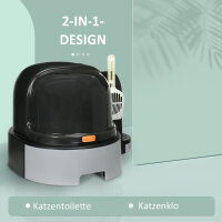 Katzentoillete Katzenklo, 2 herausziehbare Bodenwannen, 1 Schaufel, Streuauffangfach, Grau + Schwarz