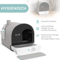 Katzentoilette mit Deckel, Streuschaufel, Schmutzfangmatte, Kunststoff, Grau/Schwarz