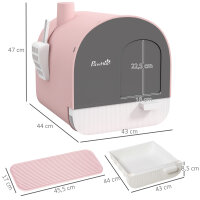 Katzentoilette mit Deckel, Streuschaufel, Schmutzfangmatte, Kunststoff, Rosa/Schwarz