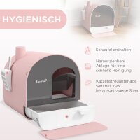 Katzentoilette mit Deckel, Streuschaufel, Schmutzfangmatte, Kunststoff, Rosa/Schwarz