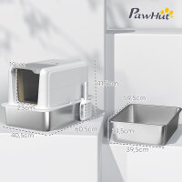Katzentoilette, Wanne aus Edelstahl, Filter, Schaufel, für Katzen bis 6 kg, 40,5 x 60,5 x 41,5 cm, Weiß/Silber