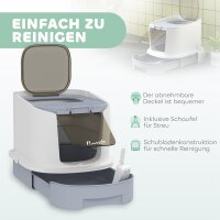 Katzenklo mit Deckel Obenliegender Eingang Schaufel ausziehbares Tablett für Katzen bis 4,5 kg, 40,5x52,5x42,5 cm Grau