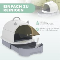 Katzenklo mit Deckel Katzentoilette mit Schaufel Bodenschublade Eingangspedal für Katzen bis 5 kg 40,5x52x39 cm Grau