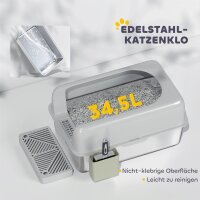 Katzentoilette, Katzenklo, Edelstahl, hohe Wände, Aufbewahrungsbox, Hellgrau