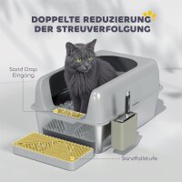 Katzentoilette, Katzenklo, Edelstahl, hohe Wände, Aufbewahrungsbox, Hellgrau
