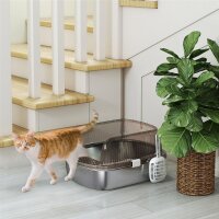 Katzenklo Edelstahl, Katzentoilette mit hohem Rand, Wanne, inklusive Schaufel, für große Katzen, 53x42x27cm, Kohlegrau