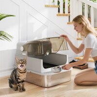 XXL Edelstahl-Katzentoilette mit Klappdeckel, Katzenklo...