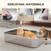 XXL Edelstahl-Katzentoilette mit Klappdeckel, Katzenklo mit Schaufel, für große Katzen bis zu 15 kg, leicht zu reinigen