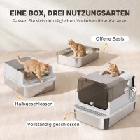 XXL Edelstahl-Katzentoilette mit Klappdeckel, Katzenklo mit Schaufel, für große Katzen bis zu 15 kg, leicht zu reinigen