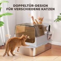 XXL Edelstahl-Katzentoilette mit Klappdeckel, Katzenklo mit Schaufel, für große Katzen bis zu 15 kg, leicht zu reinigen