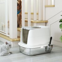 Katzentoilette Edelstahl, geschlossene Katzentoilette mit Schaufel, Geruchsbeutel, Einstieg Ausgang