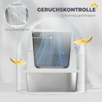 Katzentoilette, Edelstahl, XL-Innenraum, mit Schaufel, Hellgrau