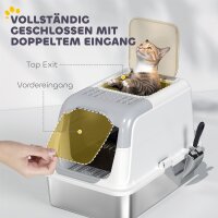 Katzenklo, Katzentoilette mit Deckel, Streuschaufel, vorne Eingang und ober Ausgang Edelstahl bis 7 kg