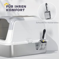 Katzenklo, Katzentoilette mit Deckel, Streuschaufel, vorne Eingang und ober Ausgang Edelstahl bis 7 kg