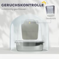 Katzenklo Edelstahl mit Deckel, Katzentoilette mit Wanne, Streuschaufel, für Katze unter 5 kg, 52,4 x 41,3 x 42 cm, Weiß