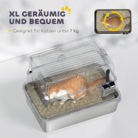 Katzentoilette, Edelstahl, XL-Innenraum, mit Schaufel, Hellgrau
