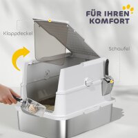 Katzentoilette, Edelstahl, XL-Innenraum, mit Schaufel, Hellgrau