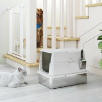 Katzentoilette, Edelstahl, XL-Innenraum, mit Schaufel, Hellgrau