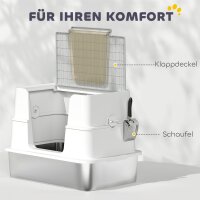 Katzentoilette, Edelstahl, XL-Innenraum, mit Schaufel, Hellgrau
