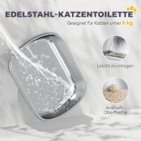 Große Katzentoilette aus Edelstahl, geschlossene Katzenstreuschale mit Metallschaufel und Deobeutel, dunkelgrau