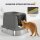 Große Katzentoilette aus Edelstahl, geschlossene Katzenstreuschale mit Metallschaufel und Deobeutel, dunkelgrau